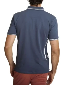 Polo en coton marine à coupe droite pourvu d'un col à revers boutonné