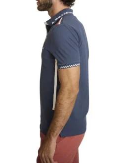 Polo en coton marine à coupe droite pourvu d'un col à revers boutonné