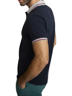 Polo en coton marine à coupe droite pourvu d'un col à revers boutonné