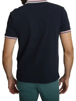 Polo en coton marine à coupe droite pourvu d'un col à revers boutonné