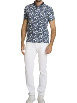 Polo en coton marine à coupe droite pourvu d'un col à revers boutonné