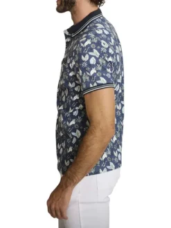 Polo en coton marine à coupe droite pourvu d'un col à revers boutonné