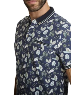 Polo en coton marine à coupe droite pourvu d'un col à revers boutonné
