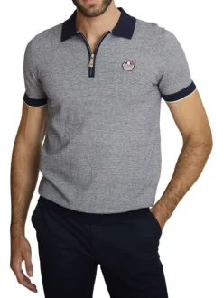 Polo en coton marine à coupe droite pourvu d'un motif à rayures