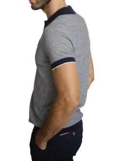 Polo en coton marine à coupe droite pourvu d'un motif à rayures