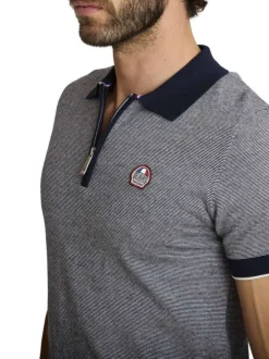 Polo en coton marine à coupe droite pourvu d'un motif à rayures