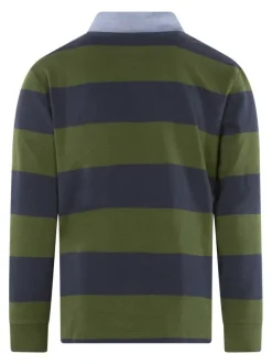 Polo en coton marine et vert rayé coupe regular intermédiaire