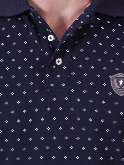Polo en coton marine à motifs pourvu d'une coupe droite et d'un col boutonné
