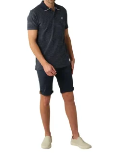 Polo en coton marine rayé avec une coupe droite et un col boutonné