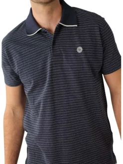 Polo en coton marine rayé avec une coupe droite et un col boutonné