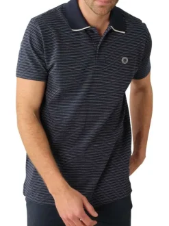 Polo en coton marine rayé avec une coupe droite et un col boutonné