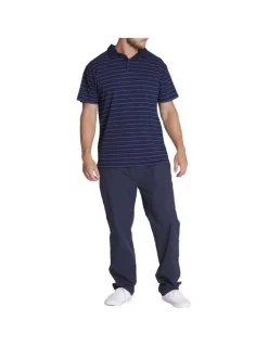 Polo en coton marine rayé col uni à 2 boutons et à manches courtes