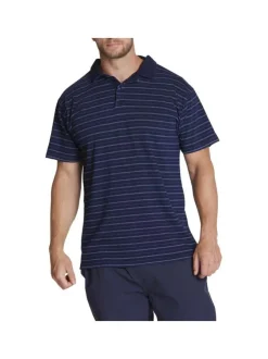 Polo en coton marine rayé col uni à 2 boutons et à manches courtes