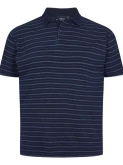 Polo en coton marine rayé col uni à 2 boutons et à manches courtes