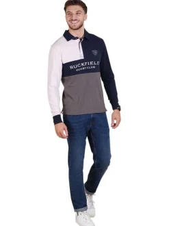 Polo en coton marine tricolore avec une coupe droite et un col à revers