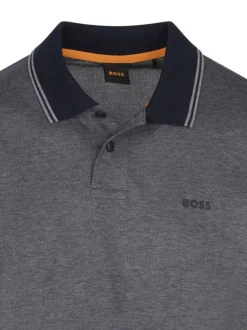 Polo en coton marine uni avec le nom de la marque imprimé et une coupe droite