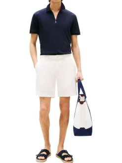 Polo en coton marine uni avec un col à rabats et des manches courtes
