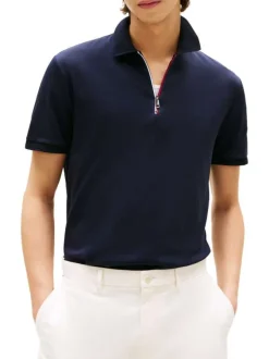 Polo en coton marine uni avec un col à rabats et des manches courtes