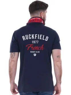 Polo en coton marine uni avec une col français et une coupe droite