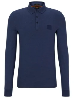 Polo en coton marine uni avec une coupe droite et 3 boutons de fermeture