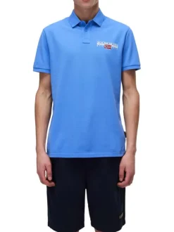 Polo en coton marine uni avec une coupe droite et un col français