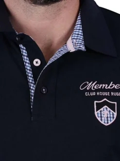 Polo en coton marine uni avec une coupe droite et un col à revers