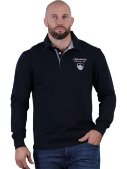 Polo en coton marine uni avec une coupe droite et un col à revers
