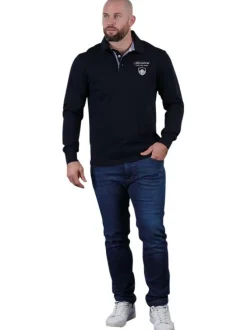 Polo en coton marine uni avec une coupe droite et un col à revers