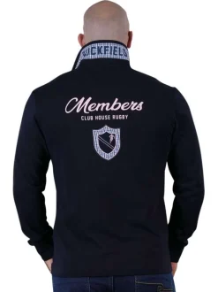 Polo en coton marine uni avec une coupe droite et un col à revers