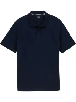 Polo en coton marine uni avec une coupe droite et un col à revers