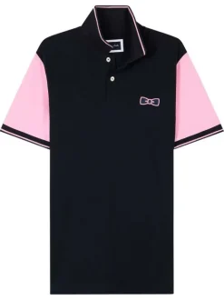 Polo en coton marine uni avec une coupe droite et un col à revers boutonné