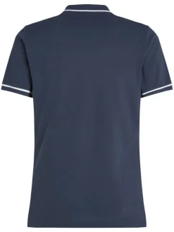 Polo en coton marine uni avec une coupe droite et une fermeture boutonnée
