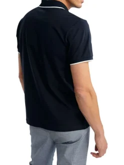 Polo en coton marine uni pourvu de manches courtes et d'un col zippé