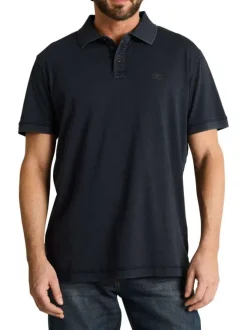 Polo en coton marine uni pourvu d'un col boutonnée et de manches courtes