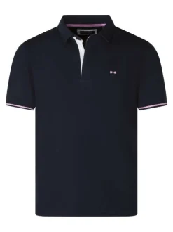 Polo en coton marine uni pourvu d'un col boutonné et d'une coupe droite