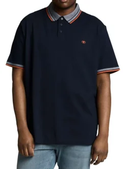 Polo en coton marine uni pourvu d'une coupe droite et d'un col boutonné