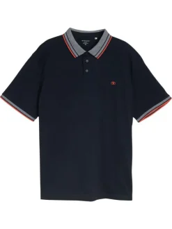 Polo en coton marine uni pourvu d'une coupe droite et d'un col boutonné