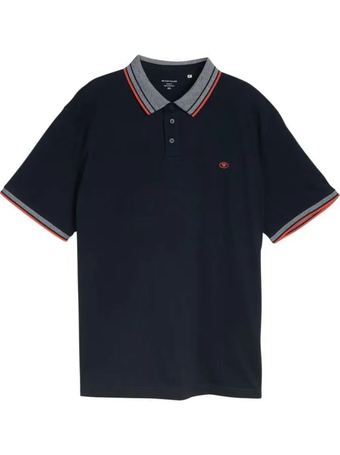 Polo en coton marine uni pourvu d'une coupe droite et d'un col boutonné