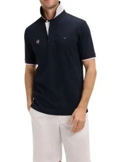 Polo en coton marine uni pourvu d'une coupe droite et d'un col boutonné