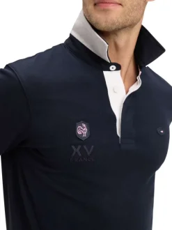 Polo en coton marine uni pourvu d'une coupe droite et d'un col boutonné