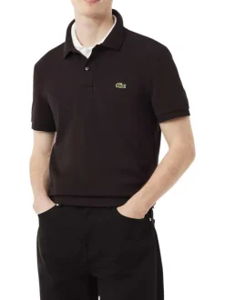 Polo en coton marron à coupe droite pourvu d'un col à revers boutonné