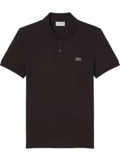 Polo en coton marron à coupe droite pourvu d'un col à revers boutonné