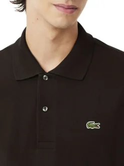 Polo en coton marron uni à coupe ajustée avec un col à revers boutonné