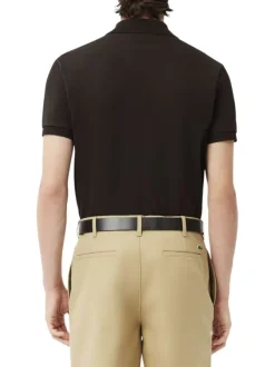 Polo en coton marron uni à coupe ajustée avec un col à revers boutonné