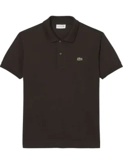 Polo en coton marron uni à coupe ajustée avec un col à revers boutonné