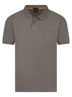 Polo en coton marron uni à coupe droite avec un col boutonné