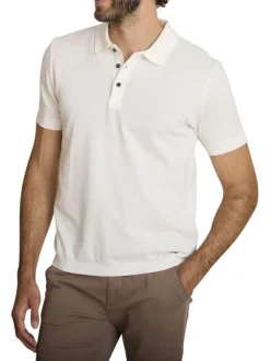 Polo en coton mélangé écru à coupe droite pourvu d'un col boutonné