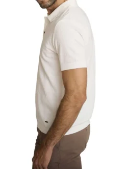 Polo en coton mélangé écru à coupe droite pourvu d'un col boutonné