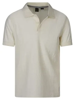 Polo en coton mélangé écru uni avec une coupe droite et un col boutonné