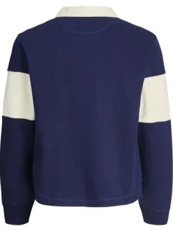 Polo en coton mélangé marine rayé avec une coupe droite et un col à revers